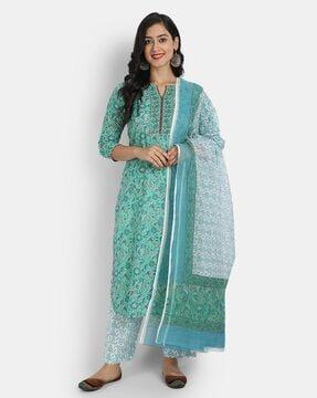 women floral print straight kurta set