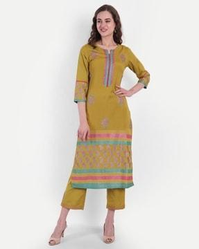 women floral print straight kurta set