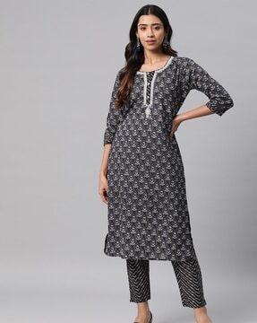 women floral print straight kurta set