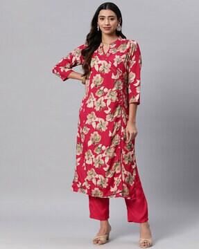 women floral print straight kurta set