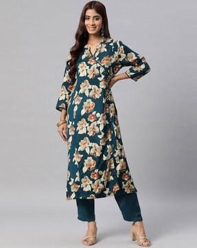 women floral print straight kurta set