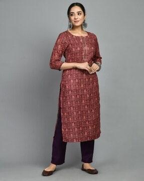 women floral print straight kurta set