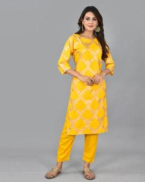 women floral print straight kurta set