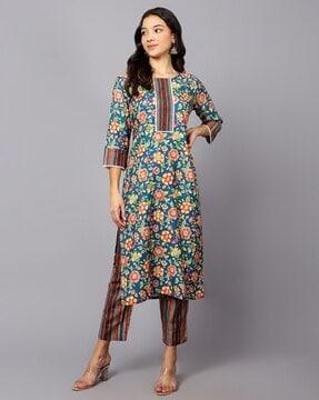 women floral print straight kurta set