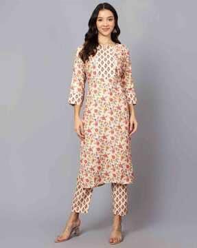 women floral print straight kurta set