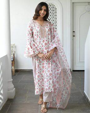 women floral print straight kurta set