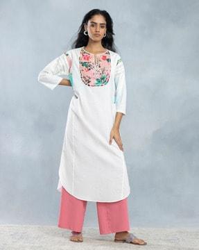 women floral print straight kurta set