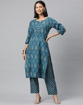 women floral print straight kurta set