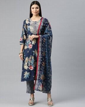 women floral print straight kurta set