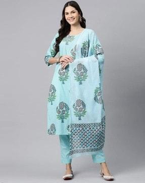 women floral print straight kurta set