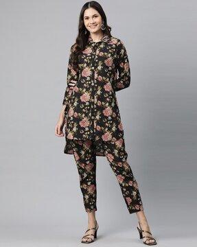 women floral print straight kurta set