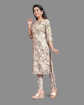 women floral print straight kurta set