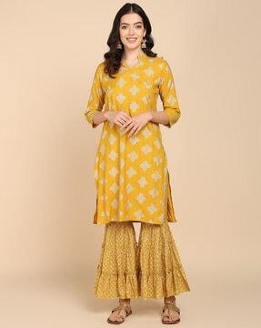 women floral print straight kurta set