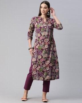 women floral print straight kurta set