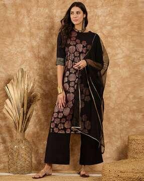 women floral print straight kurta set