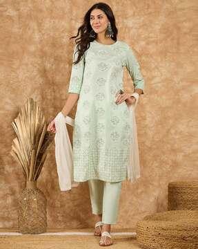 women floral print straight kurta set