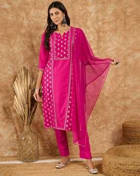 women floral print straight kurta set