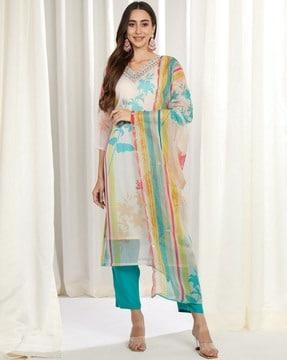 women floral print straight kurta set