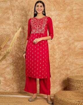 women floral print straight kurta set