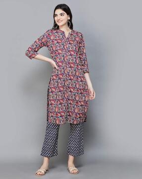 women floral print straight kurta set