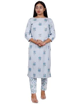 women floral print straight kurta set