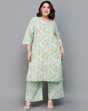 women floral print straight kurta set