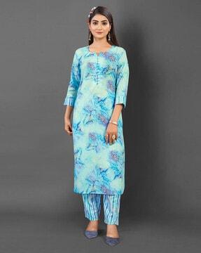 women floral print straight kurta set