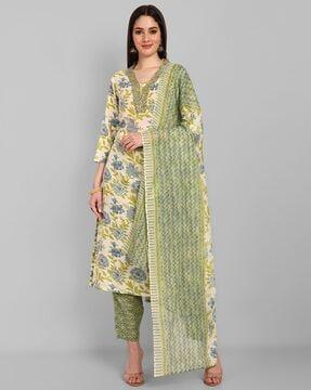 women floral print straight kurta set