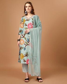 women floral print straight kurta set