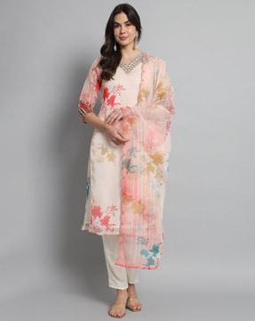 women floral print straight kurta set