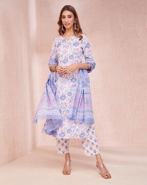 women floral print straight kurta set