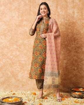 women floral print straight kurta set