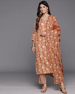 women floral print straight kurta set