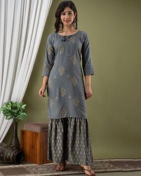 women floral print straight kurta set