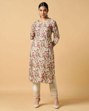 women floral print straight kurta set