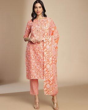 women floral print straight kurta set