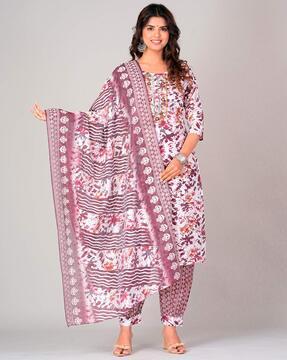 women floral print straight kurta set