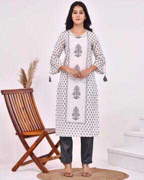 women floral print straight kurta set