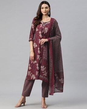 women floral print straight kurta set