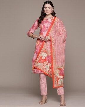 women floral print straight kurta set