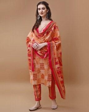 women floral print straight kurta set