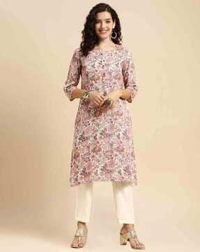 women floral print straight kurta set