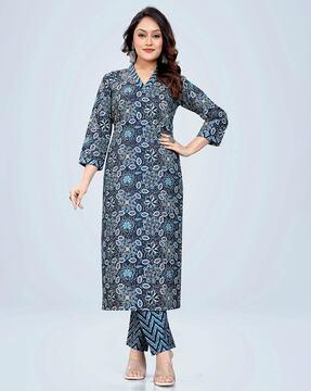 women floral print straight kurta set