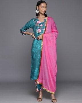 women floral print straight kurta set