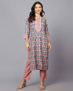 women floral print straight kurta set