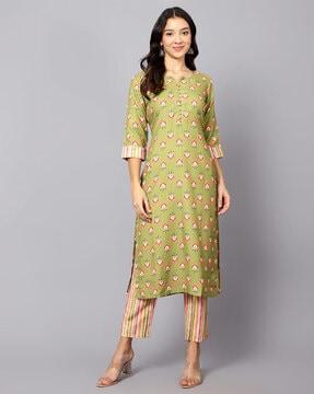 women floral print straight kurta set