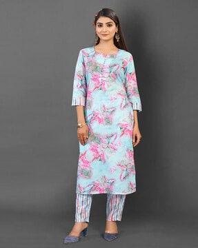 women floral print straight kurta set