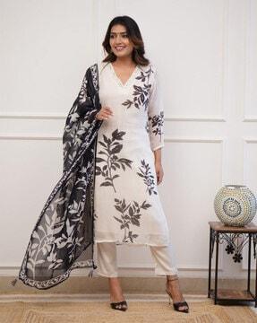 women floral print straight kurta set