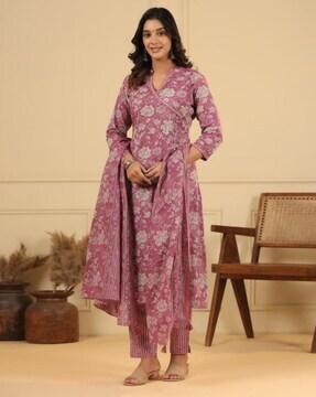 women floral print straight kurta set