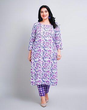 women floral print straight kurta set